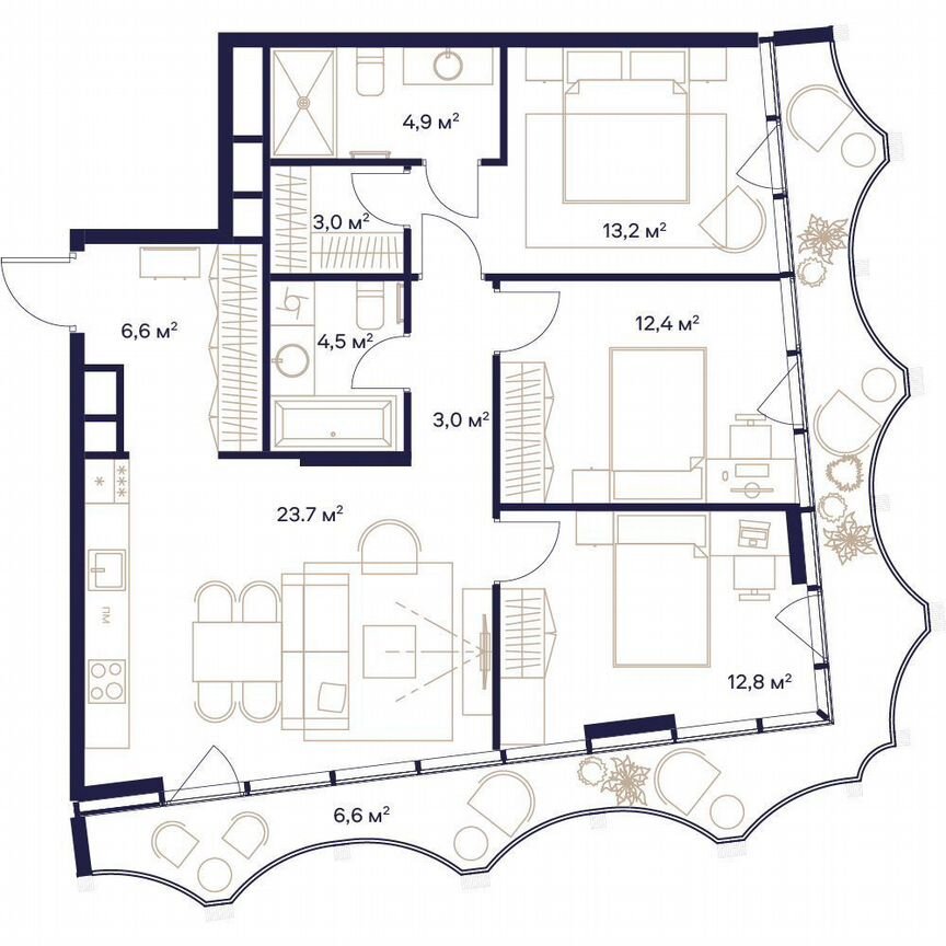 3-к. квартира, 90,7 м², 17/24 эт.