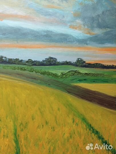 Картина поле маслом природа 15 на 21 см