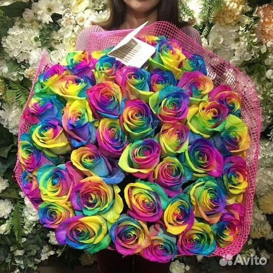 Радужные розы Цветы Доставка