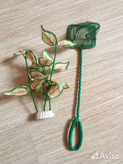 Сачок и растение для аквариума