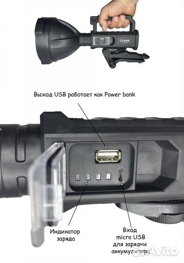 Мощный ручной фонарь прожектор новый