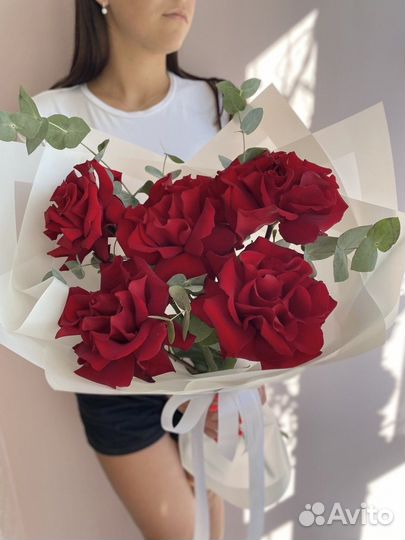 Букет - Французские розы и эвкалипт