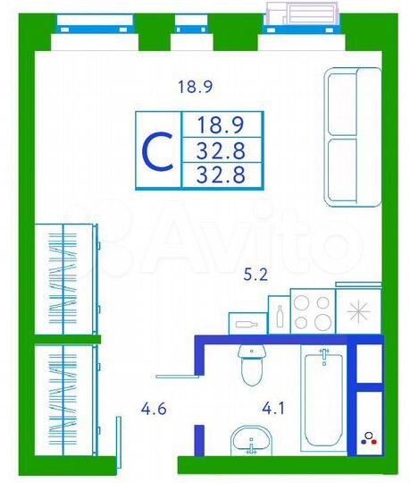 Квартира-студия, 32,8 м², 7/7 эт.