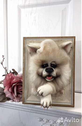 Волчонок в панно (сухое валяние)