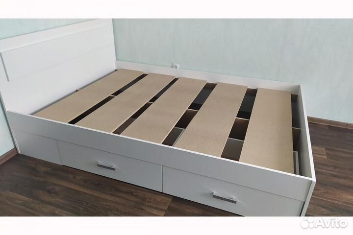 Жаклин Кровать 90х200 см. с ящиками Белый с дсп на