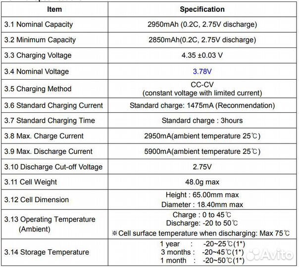 Аккумулятор Samsung ICR 18650 -30A, 4.35v 2950mAh