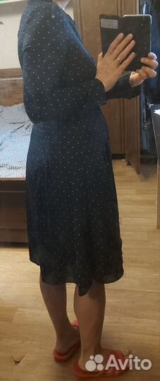 Платье на пуговицах миди в горошек 44