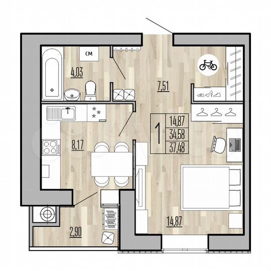 1-к. квартира, 37,5 м², 3/10 эт.