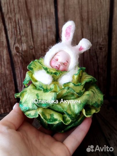 Ватные елочные игрушки, детки в капусте