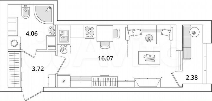 Квартира-студия, 25 м², 16/23 эт.