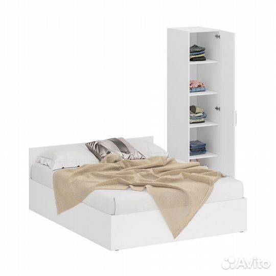 Кровать белая двуспальная 1600 с пеналом Стандарт, цвет белый, спальное место 1600х2000 мм., без мат