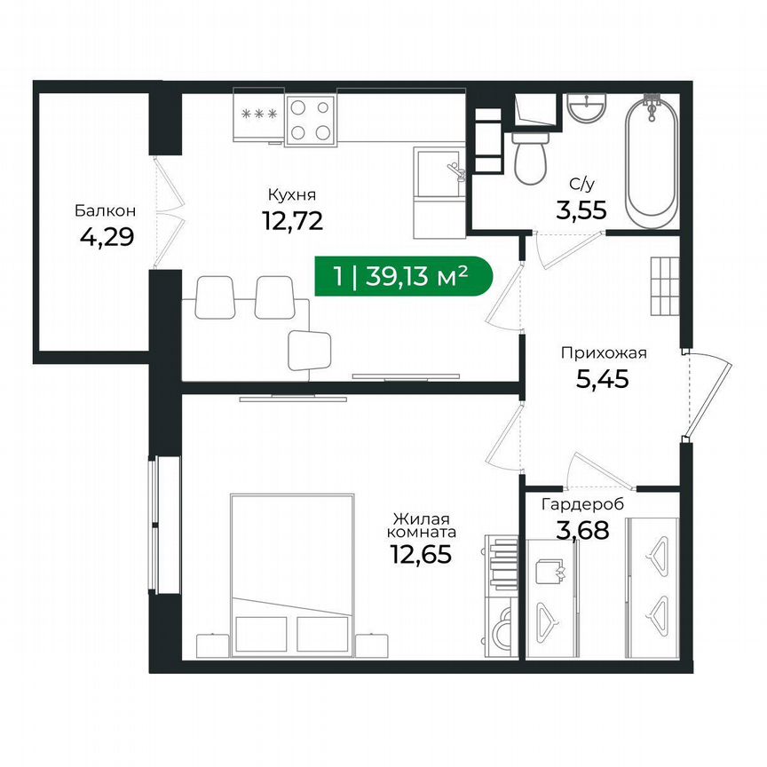 1-к. квартира, 39,1 м², 6/8 эт.