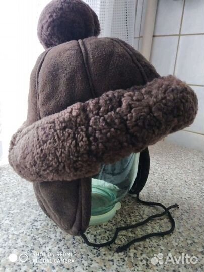 Детская шапка(замша, мех овчина)