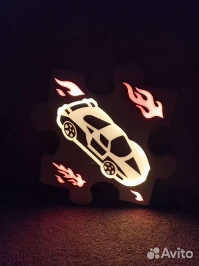 Ночник детский подарок машинка из эпоксидной смолы