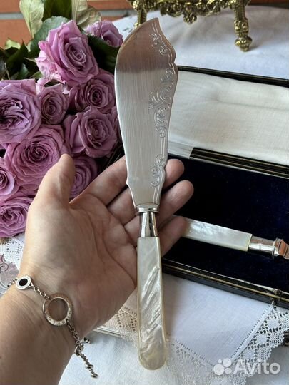 Набор приборов для подачи рыбы перламутр серебро