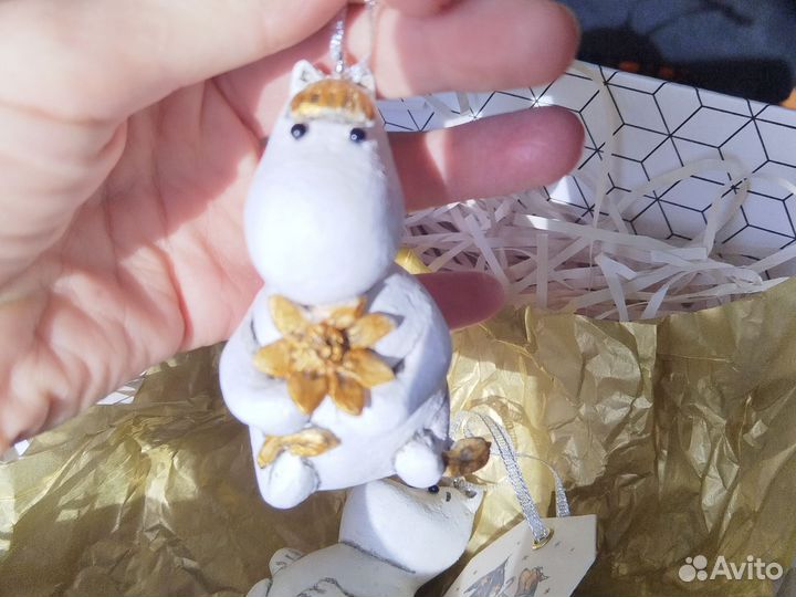 Елочные игрушки папье маше Муми-тролль