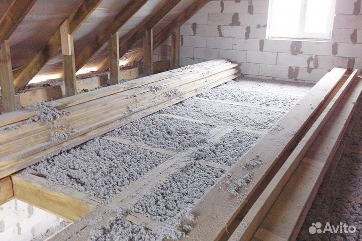 Утепление эковатой. Утеплитель