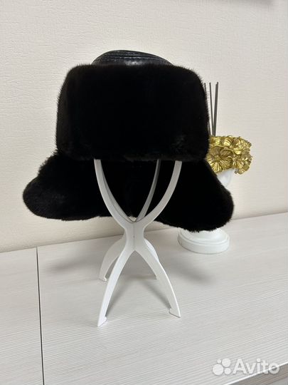Шапка новая норка + кожа