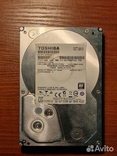 HDD Тошиба, 3Тб, отличное состояние