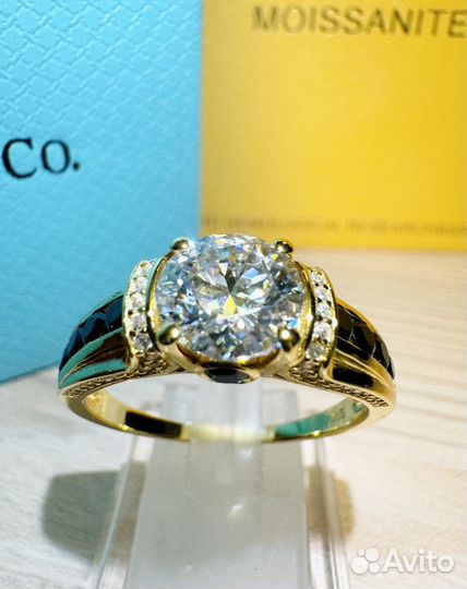 Золотое кольцо с бриллиантом 2 ct черная шпинель