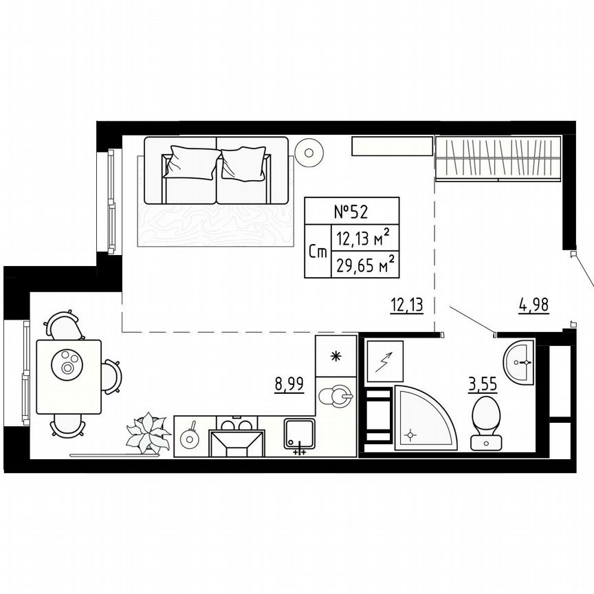 Квартира-студия, 29,7 м², 2/4 эт.