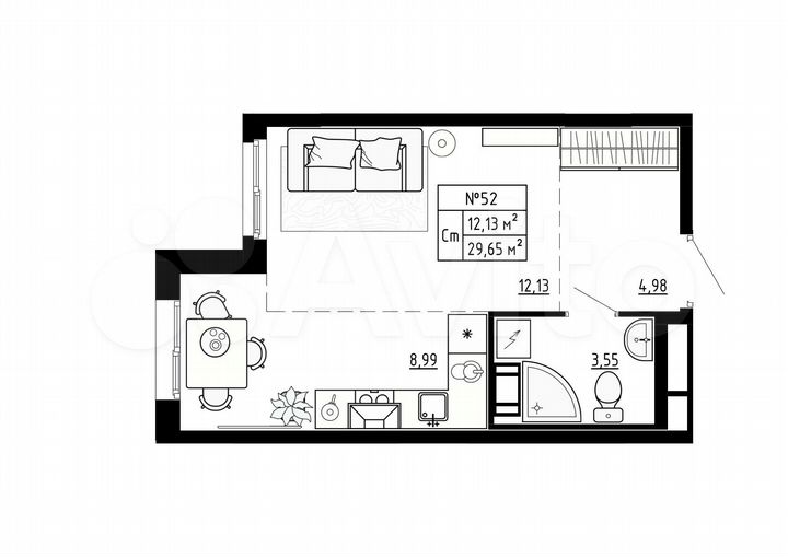 Квартира-студия, 29,7 м², 2/4 эт.