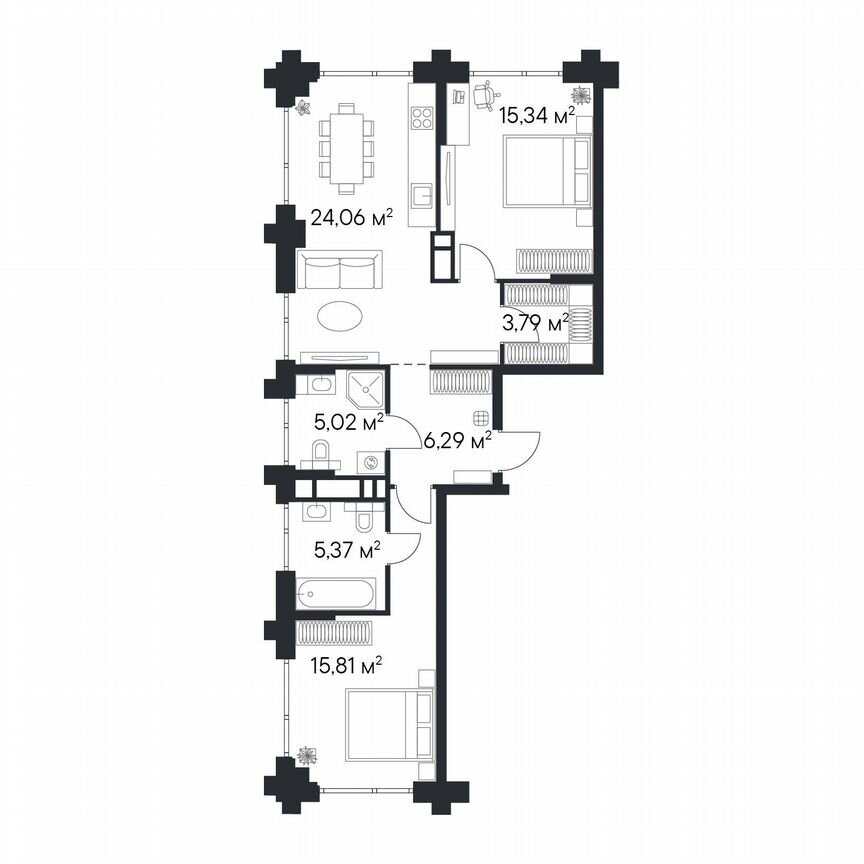 2-к. квартира, 74,7 м², 6/25 эт.