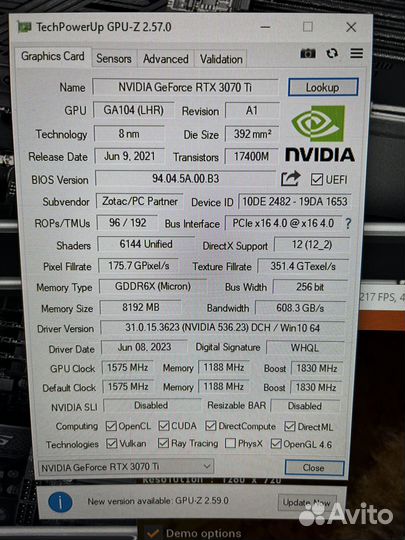 Видеокарта Zotac Gaming RTX3070ti 8GB