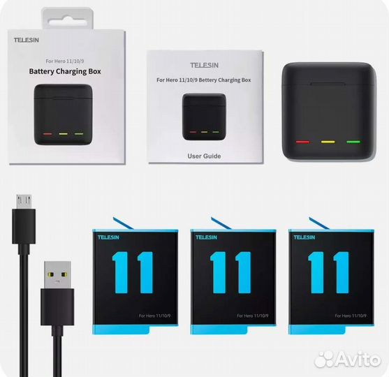 Аккумуляторы Telesin для GoPro 11 10 9, новые