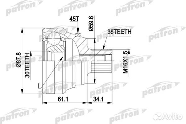 Patron PCV1140 шрус наружн к-кт 38x59.5x30 ABS45T