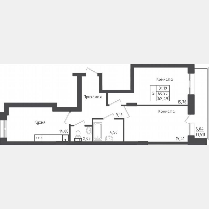 2-к. квартира, 62,5 м², 1/5 эт.