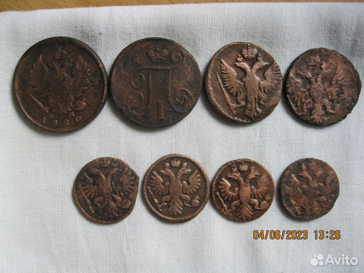 Монеты царские медные денга 1734-1749 год -6 шт