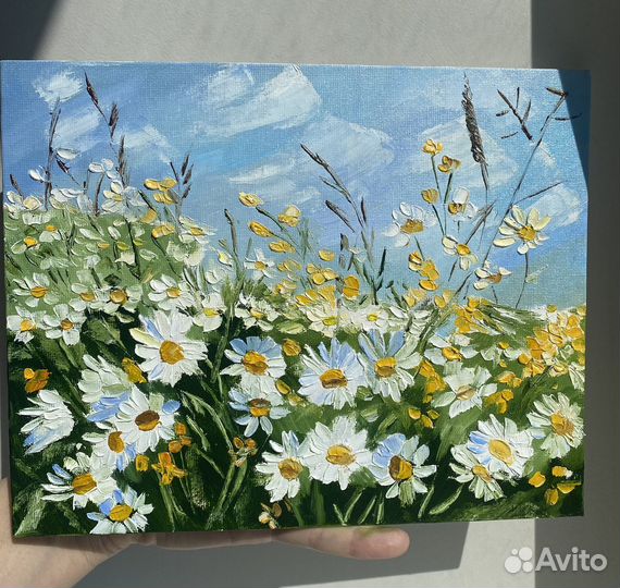 Картина маслом ромашки