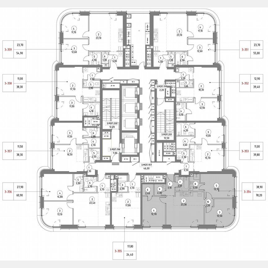 3-к. квартира, 76,6 м², 42/53 эт.