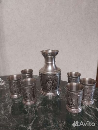 Графин и шесть бокалов для вина « Олово»