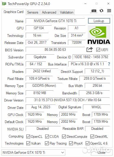 Видеокарта gtx 1070 ti 8gb Gigabyte Gaming