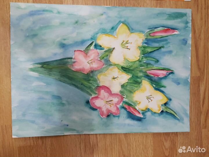Картина лилии акварелью 30х40