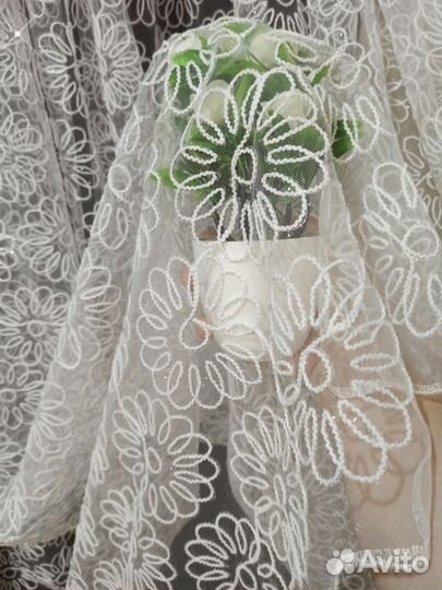Тюль ромашка отрез без пошива