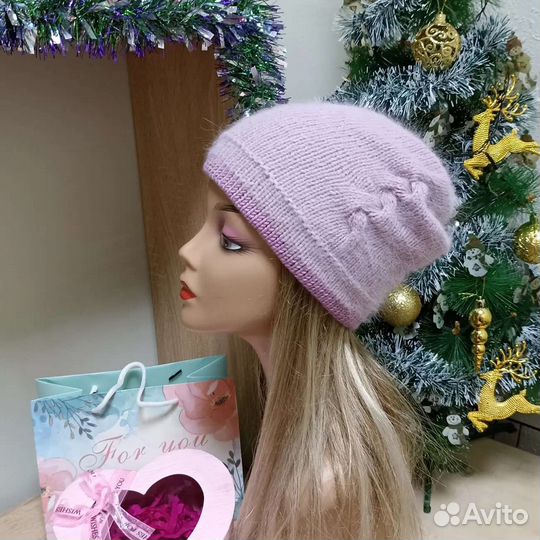 Шапка женская вязаная из пуха норки