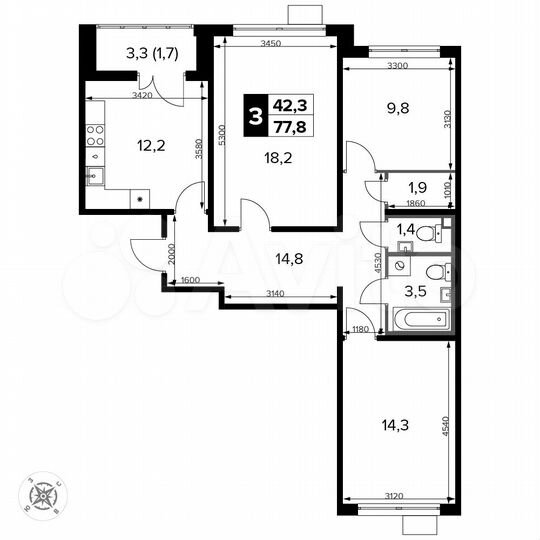 3-к. квартира, 77,8 м², 8/13 эт.