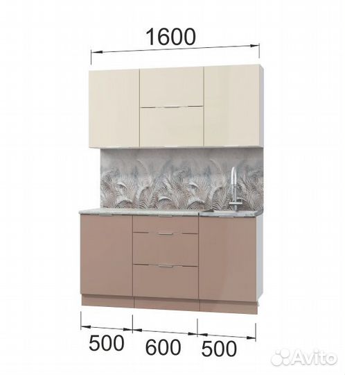 Кухня Асти. Готовый комплект 1,6 м, латте