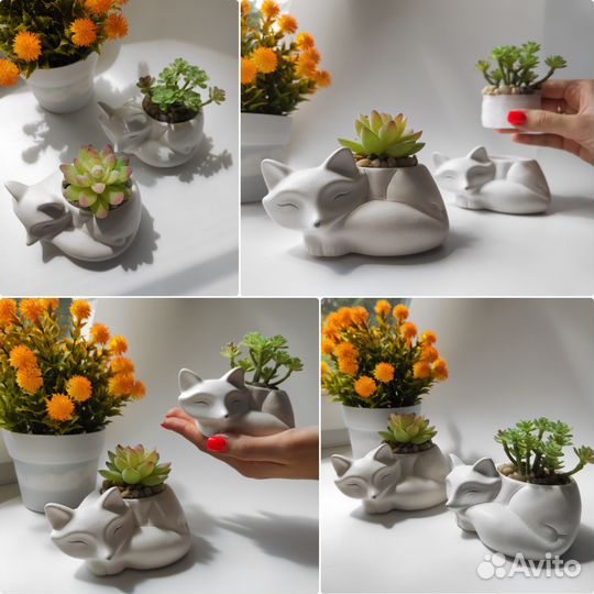 Гипсовые кашпо с цветочной композицией