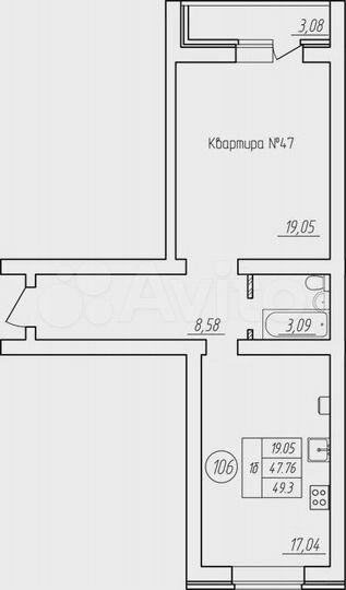 1-к. квартира, 49,3 м², 3/5 эт.