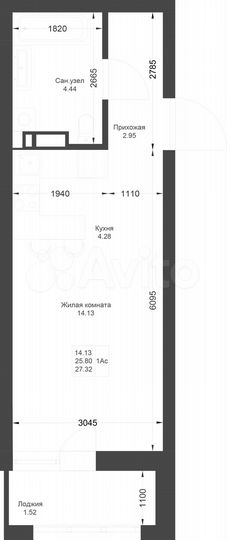 Квартира-студия, 27,3 м², 4/22 эт.
