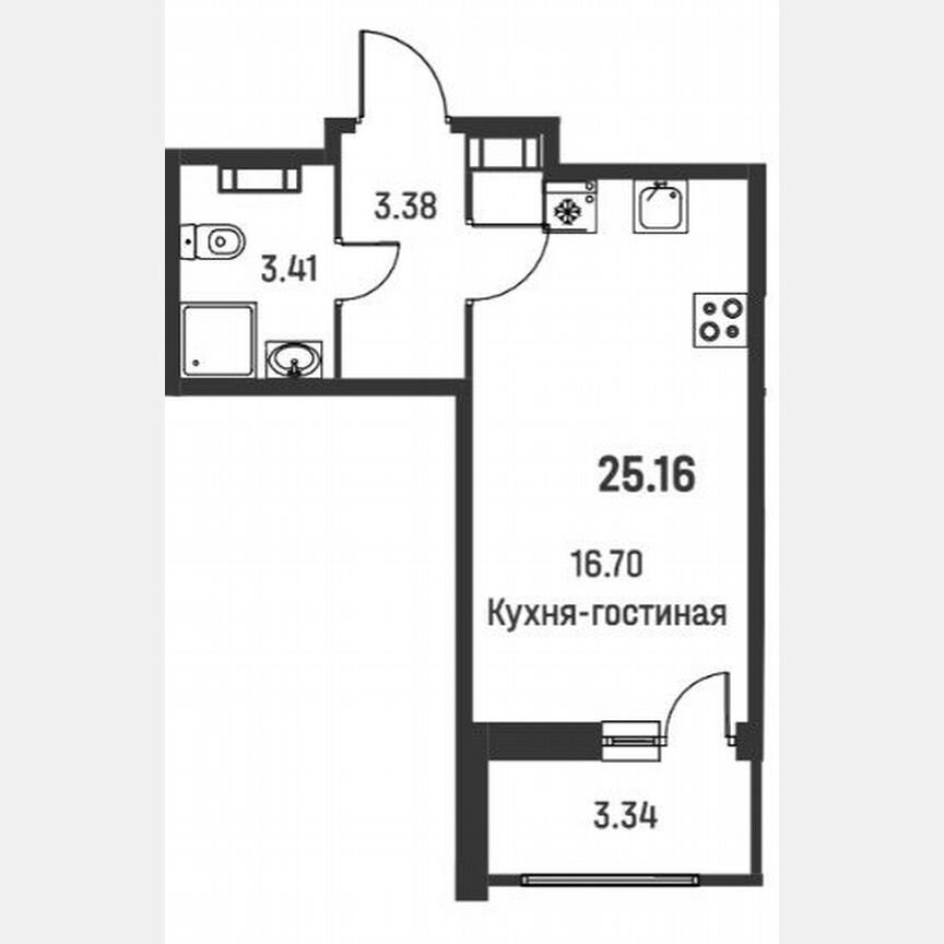 Квартира-студия, 25,2 м², 3/18 эт.