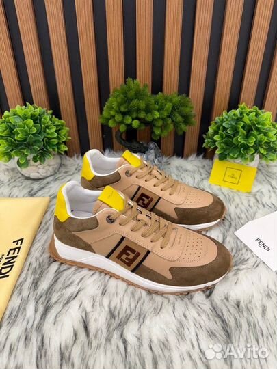 Кроссовки мужские Fendi кожа замша коричневые