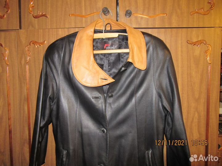 Кожаное пальто(весна-осень) размер 48
