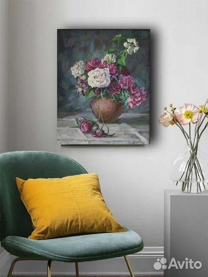 Картина маслом Букет цветов пионы