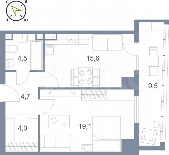 1-к. квартира, 57,4 м², 5/25 эт.