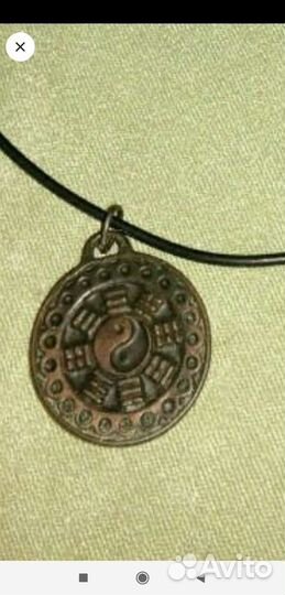 Медальон кулон медь Инь-Ян металл на шнурке
